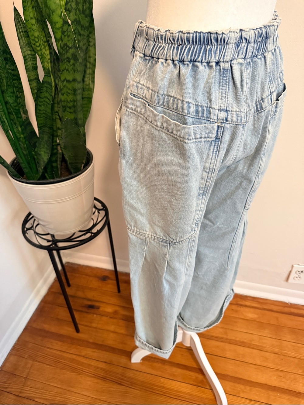 We The Free Free People La Vida Pull-On Wide Leg Jeans Bleached Blue NWOT - Picture 6 of 16